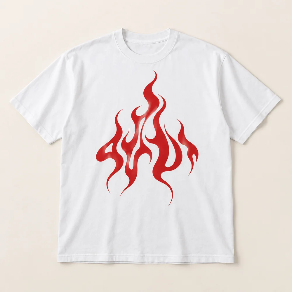 ภาพจำลองเสื้อ BC07 ลายไฟในวันว่าง สีขาว / แดง