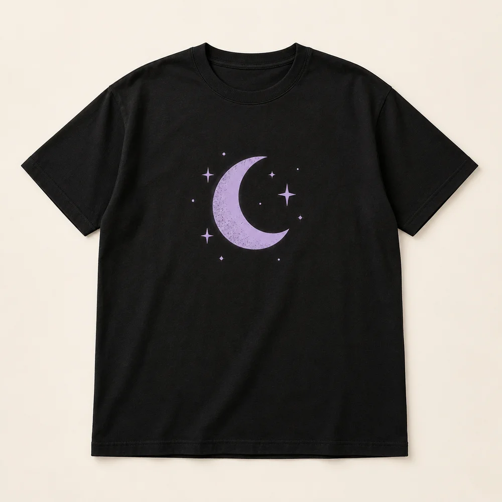 ภาพจำลองเสื้อ BC08 ลายคืนนี้ไม่รีบ สีดำ / ม่วงอ่อน